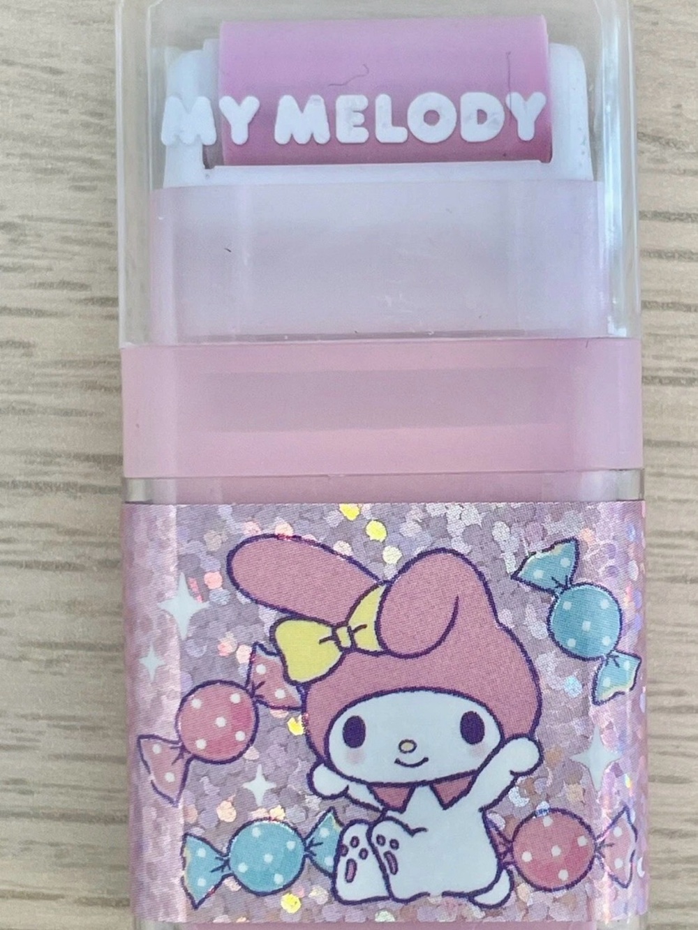 Sanrio Retro My Melody Pastel Pink Holographic Stamp Roller Eraser